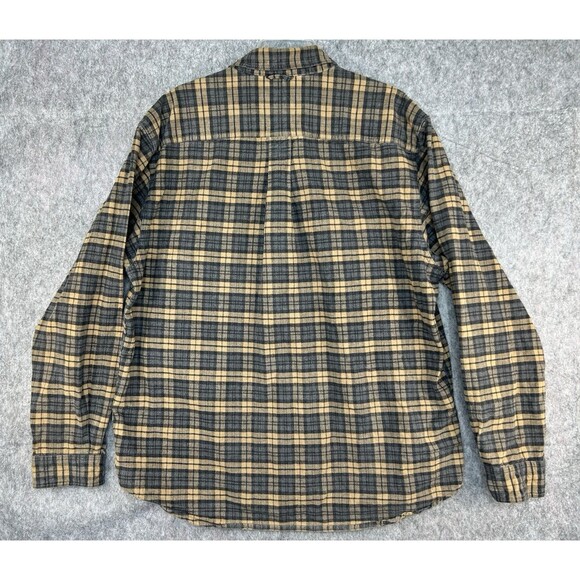 Eddie Bauer Chamois Flannel Shirt Plaid Men’s Size L Heavy Cotton Tan Gray Gorp - Picture 4 of 8